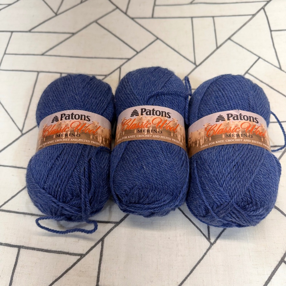 Patons Classic Wool Merino Yarn 3 Skeins New Denim Blue 100% Pure New Wool 300g